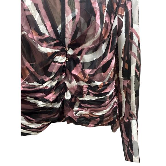 Etcetera Medium Purple Silk Blend Sheer Blouse Low-Cut Dressy Top - Picture 3 of 9